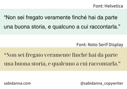 2 tipi di font a confronto con lo stesso testo per dimostrare come influenzino copywriting e leggibilità