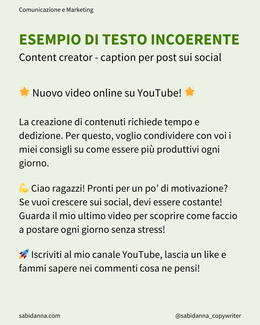 Esempio di testo incoerente dove la leggibilità non è curata